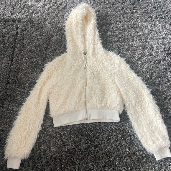SHEIN Jackets & Blazers - White fluffy crop jacket from shein, good condition.